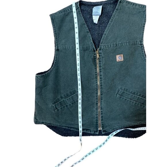 Carhartt VTG Canvas Work Vest V13MOS Green Mens 2XL Made in USA Zip Sherpa Lined - Picture 7 of 9